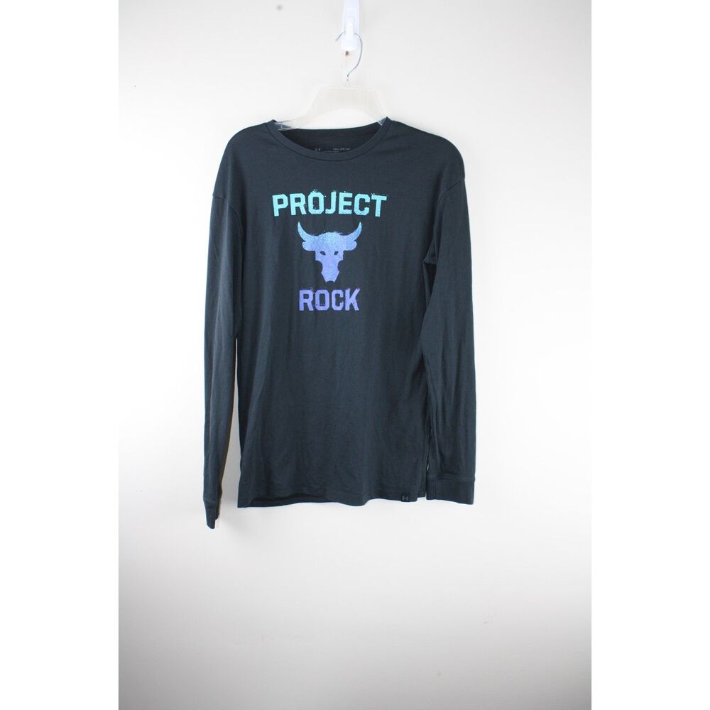 Under Armour Project Rock Boys Youth XL Long Sleeve Black Brahma Bull Graphic T